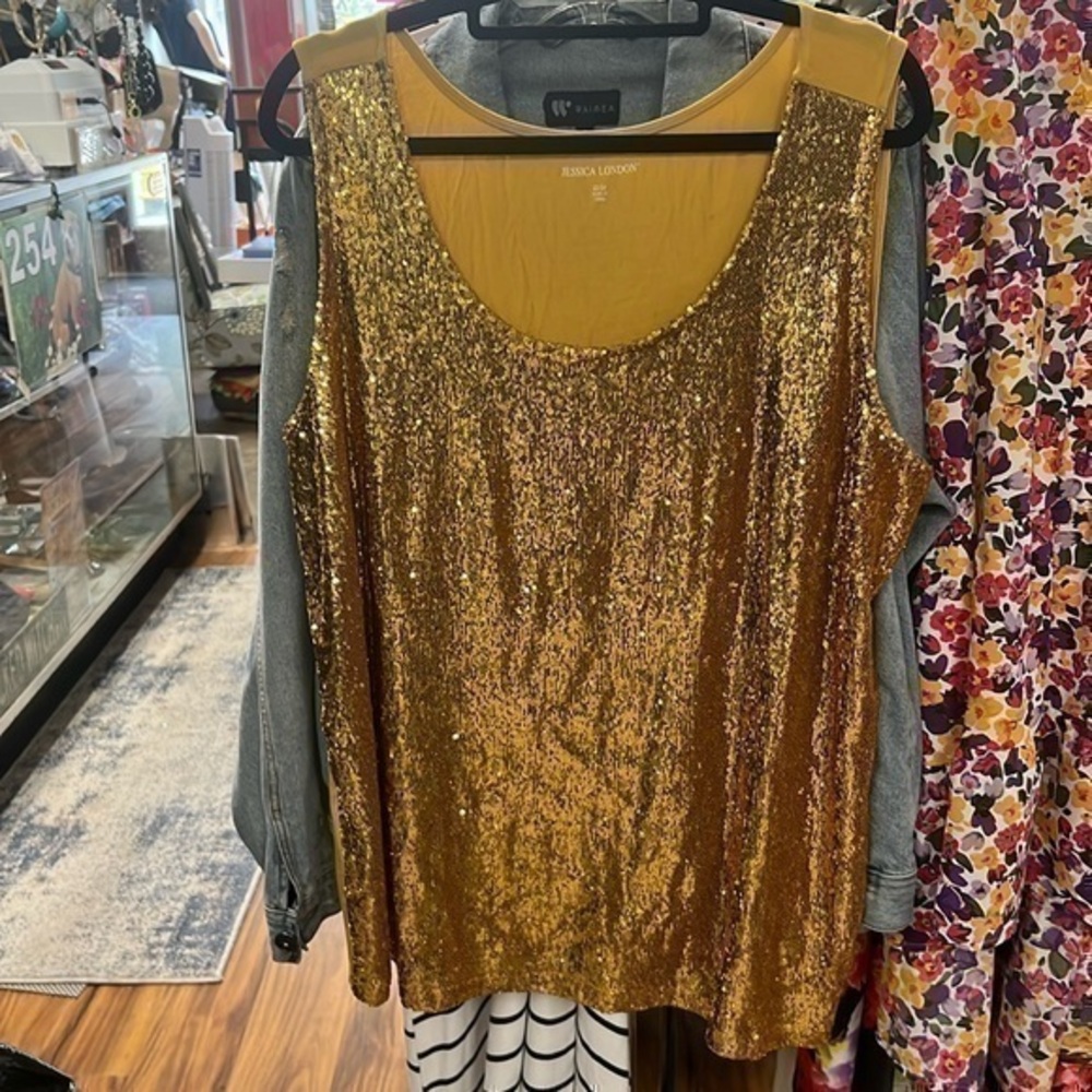 Jessica, London Gold glitter tank 22/24
